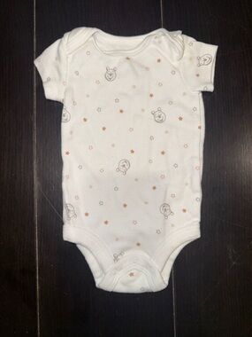 Disney White Baby One-Piece with Tan Star & Character Print